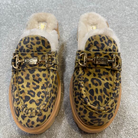 Roberto Cavalli Class NIB Cortina Faux Fur Lug Loafer Mule Leopard Buckle Sz 8M - Picture 2 of 14